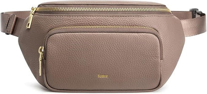 Kattee Fanny Packs for Women, Leather Crossbody Bags for Women Trendy, Small Belt Bag,Fashion Waist Packs with RFID Blocking, Khaki