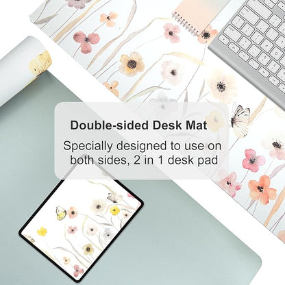 Colorful Star Large Mouse Pad, Watercolor Floral Desk Mat Office Supplies, Waterproof PU Leather Gaming Mousepad for Women Girls, Butterflies Desk Pad Home Office Décor Accessories 31.5" x 15.7"