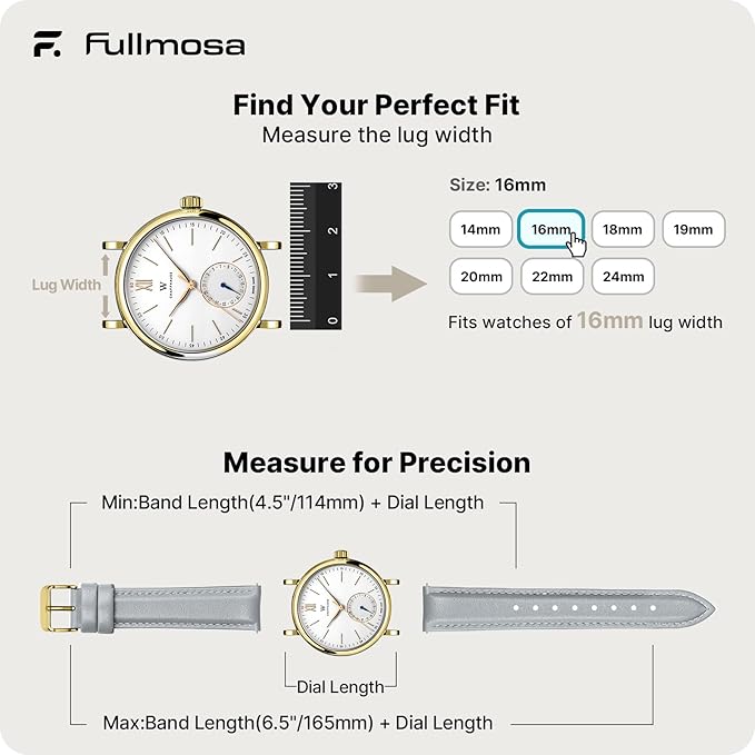 Fullmosa Watch Band, Quick Release Leather Watch Strap for Men Women, Replacement Bands Width 12mm 14mm 16mm 18mm 19mm 20mm 21mm 22mm 24mm