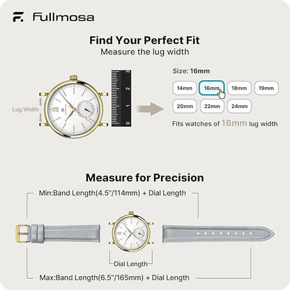 Fullmosa Watch Band, Quick Release Leather Watch Strap for Men Women, Replacement Bands Width 12mm 14mm 16mm 18mm 19mm 20mm 21mm 22mm 24mm