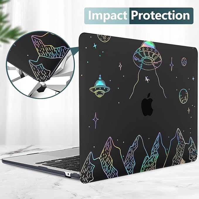 KEROM Clear Black Case for MacBook Pro 13 inch 2022-2016 M2 M1 A2338 A2289 A2251 A2159 A1989 A1706, MacBook Pro 13 inch Clear Case with Design, Plastic Hard Shell Case & Keyboard Cover, Planet