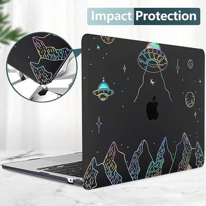 KEROM Clear Black Case for MacBook Pro 13 inch 2022-2016 M2 M1 A2338 A2289 A2251 A2159 A1989 A1706, MacBook Pro 13 inch Clear Case with Design, Plastic Hard Shell Case & Keyboard Cover, Planet