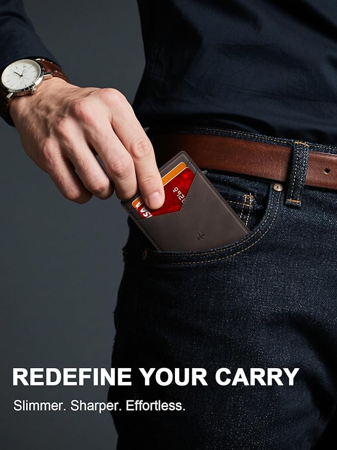 Wallet for Men, Slim Minimalist Wallet with Money Clip＆ID Window, RFID Blocking Pop-Up Credit Card Holder, Smart Auminum Mens Wallet Holds 9-13 Cards (Gift Box) (Coffee Brown)