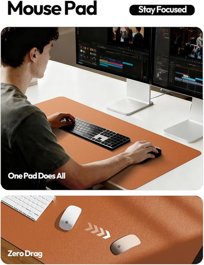 YSAGi Desk Pad Protector, Large Mouse Mat, Non-Slip PU Leather Waterproof Laptop Desk Blotter/ Writing Pad for Office and Home (23.6" x 13.8", Brown)