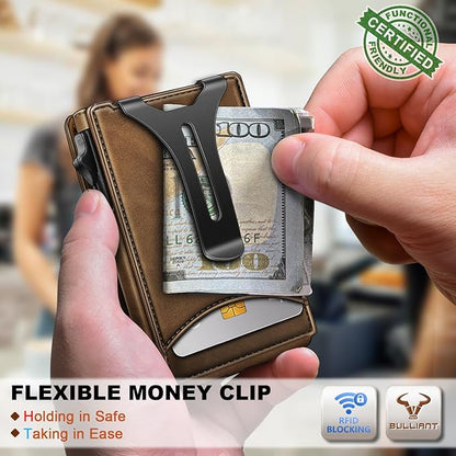 BULLIANT Men Wallet,Magnetic Metal Wallet Money Clip 9Cards Pop-up Access RFID Blocking