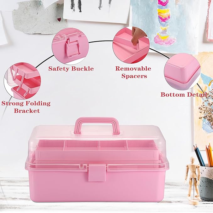 Tackle Box, 16-Inch Extra Large Art Storage Box with 3-Layer Folding Trays, Multipurpose Craft Organizers and Storage w/ Adjustable Dividers, Portable Tool Box for Sewing Supplies,Medicine &Cosmetics