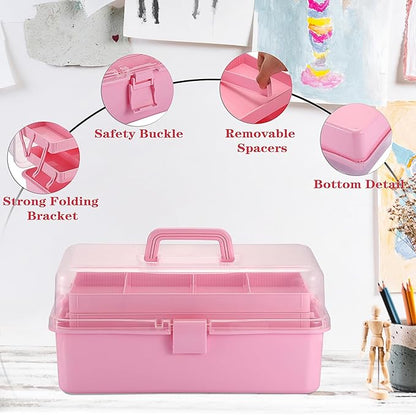 Tackle Box, 16-Inch Extra Large Art Storage Box with 3-Layer Folding Trays, Multipurpose Craft Organizers and Storage w/ Adjustable Dividers, Portable Tool Box for Sewing Supplies,Medicine &Cosmetics