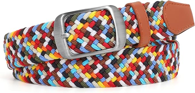 XZQTIVE Braided Belt Stretch Belt for Men and Women Multicolored Woven Golf Belt Elastic Jean Belts