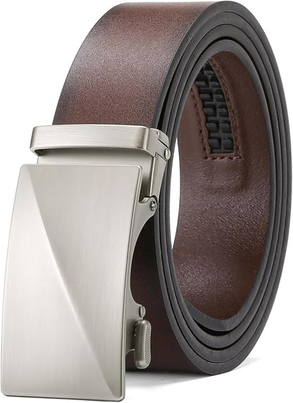 SENDEFN Men's Leather Belt Automatic Ratchet Buckle Slide Belt for Dress Casual Trim to Fit with Gift Box