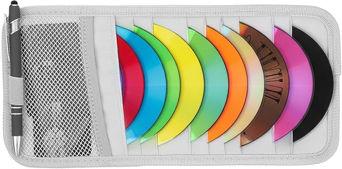 1 Pcs Car CD Holder, Car Sun Visor Storage DVD Disc Holders Pocket Case Organizer with 12 DVD Storage Sleeves, one Mesh Pocket, one Pen Holder, and Elastic Strap (Gray)