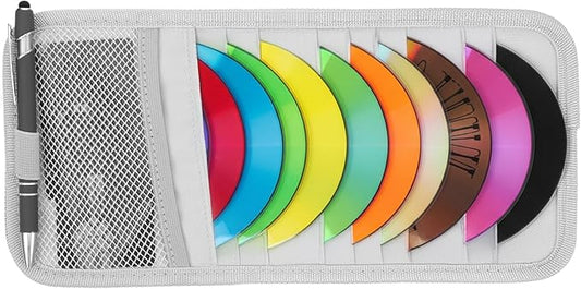 1 Pcs Car CD Holder, Car Sun Visor Storage DVD Disc Holders Pocket Case Organizer with 12 DVD Storage Sleeves, one Mesh Pocket, one Pen Holder, and Elastic Strap (Gray)