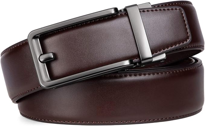 Founders & C Men's Leather Ratchet Comfort Click Belt Dress with Slide Buckle -Adjustable Trim to Fit