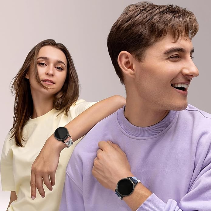 20mm Magnetic Braided Nylon Band Compatible With Garmin Vivoactive 6/Vivoactive 5/3/3 Music Watch Bands, Quick Release Stretchy Strap Replacement for Venu Sq 2/Forerunner 55/165/245/645