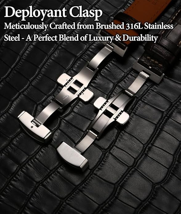 REZERO Leather Watch Bands for Men, Quick Release Watch Straps, Luxury Italian Alligator Grain Embossed Band Replacements 19mm 20mm 21mm 22mm