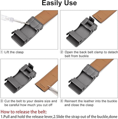 SENDEFN Men's Leather Belt Automatic Ratchet Buckle Slide Belt for Dress Casual Trim to Fit with Gift Box