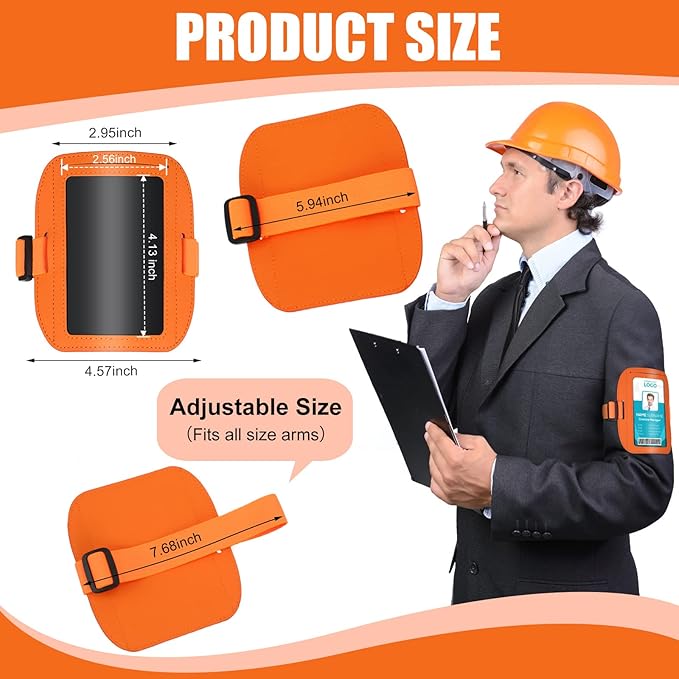 Geelin 2 Pcs Arm Badge Holder for Men Leather ID Armband Adjustable Badge Holder with Elastic Arm Band Waterproof Ski Pass Armband for Work Postcards Office Business Supplies(Orange)