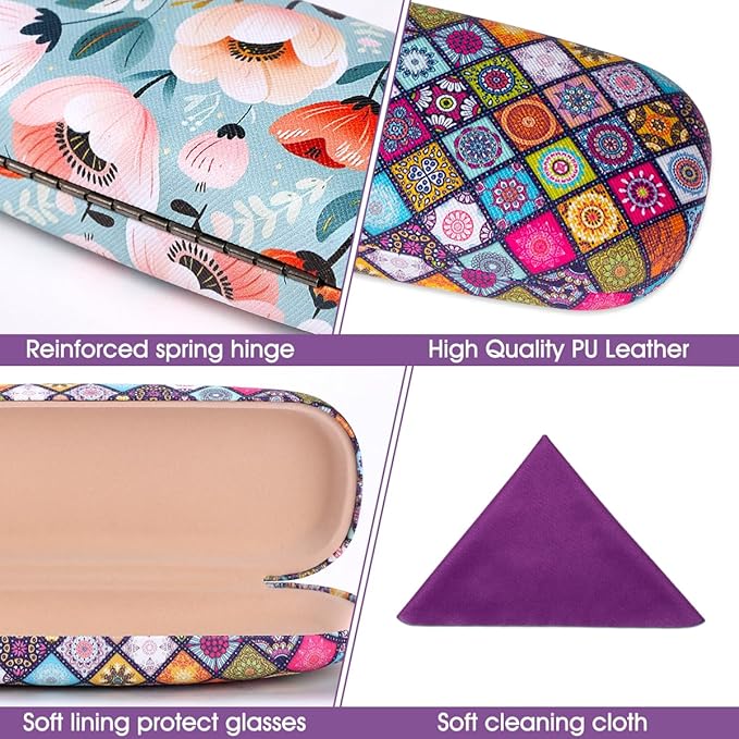 PERFECTSIGHT Hard Shell Eyeglasses Case, PU Leather Protective Glasses Case, Cute Eyeglass Case for Women Men Girls