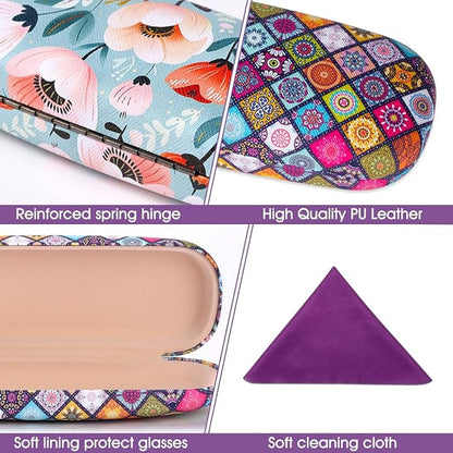 PERFECTSIGHT Hard Shell Eyeglasses Case, PU Leather Protective Glasses Case, Cute Eyeglass Case for Women Men Girls