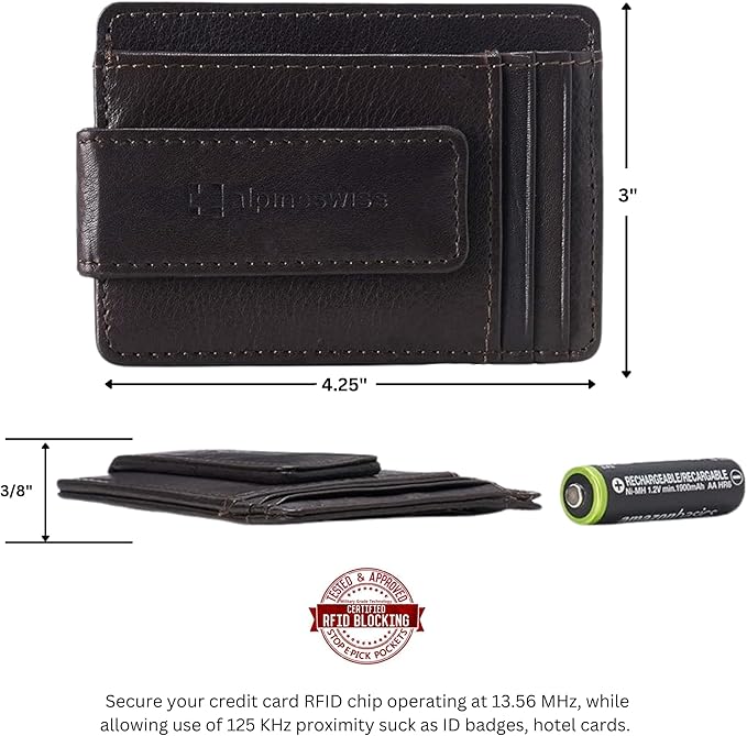 Alpine Swiss Harper Mens RFID Slim Money Clip Front Pocket Wallet Minimalist Leather ID Card Holder | RFID, Slim, Money Clip, Front Pocket, Minimalist, ID Card Holder