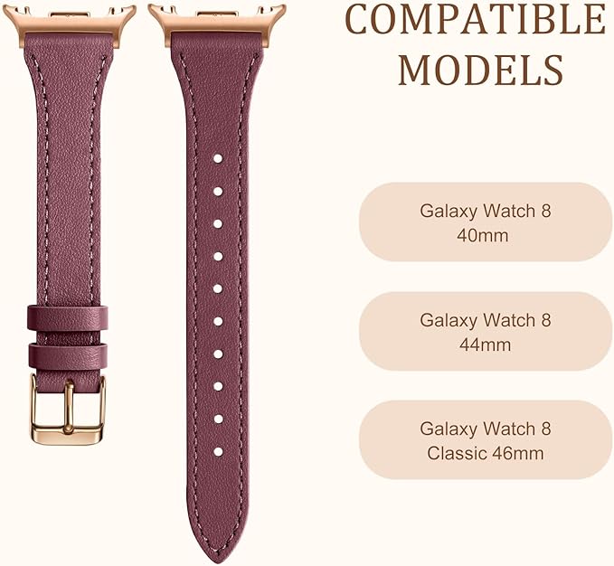 GEAK Slim Leather Band Compatible with Samsung Galaxy Watch 8 40mm 44mm/Watch 8 Classic 46mm, No Gap Adjustable Genuine Leather Replacement Dressy Strap for Samsung Watch 8 Bands Women
