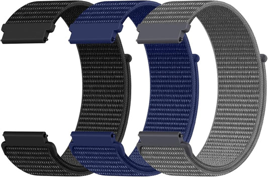 DaQin 22mm 20mm 18mm Quick Release Watch Band Compatible with Garmin Venu 3 2/Forerunner 255 265 955/Vivoactive 5 6 4 3, Nylon Watch Straps Adjustable Sport Replacement for Samsung Galaxy Watch 7 6 5 4/3 45mm/Galaxy Watch 46mm Men Women, 3 Packs
