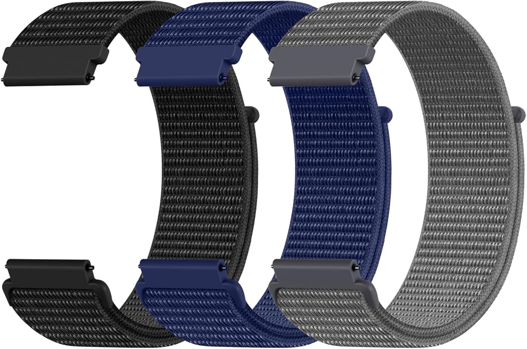 DaQin 22mm 20mm 18mm Quick Release Watch Band Compatible with Garmin Venu 3 2/Forerunner 255 265 955/Vivoactive 5 6 4 3, Nylon Watch Straps Adjustable Sport Replacement for Samsung Galaxy Watch 7 6 5 4/3 45mm/Galaxy Watch 46mm Men Women, 3 Packs