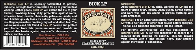 Bickmore Heavy Duty Leather Conditioner, Scratch Repair - LP 8oz | Preservative, Protector & Restorer Balm for Dry, Cracked, Scratched Leather | Made in USA