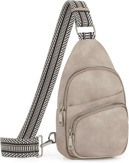 CLUCI Small Sling Bag for Women, Vegan Leather Fanny Pack Crossbody Bags for Women, Chest Bag With Guitar Strap