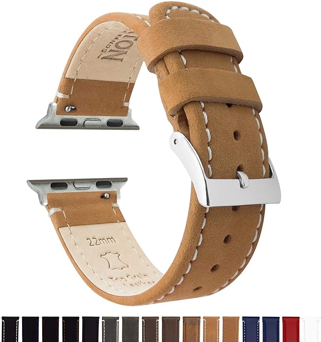 BARTON WATCH BANDS - Top Grain Leather Watch Bands Compatible with Apple Watch Models - 1, 2, 3, 4, 5, 6, 7, 8, 9, 10, SE, Ultra & Ultra 2