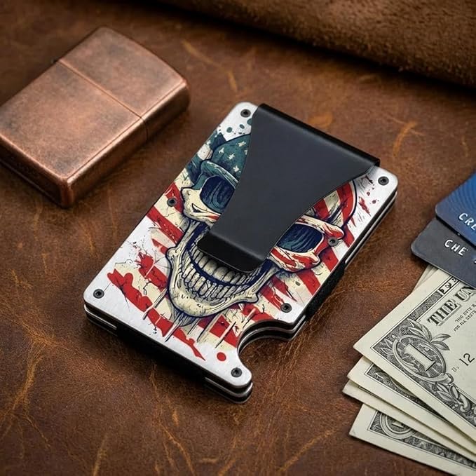 Flag Wallet for Men Minimalist Personalized Engraved Metal Wallet Slim Wallet Gifts for Soldiers Veteran Patriots (Flag 3)