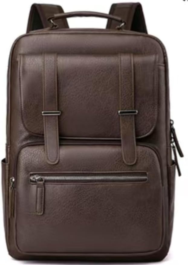 Business Men and Women PU Leather Backpack 15.6inch Laptop Waterproof Backpack Travel Commuter Lightweight schoolbag (Brown backpack5,Large)