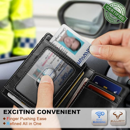 BULLIANT Slim Wallet For Men 12Cards,Magnetic Flip Build-in Money Clip Airtag Compatible-RFID Blocking