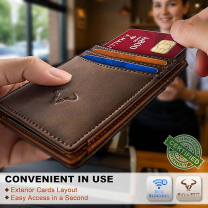 BULLIANT Slim Wallet For Men 12Cards,Magnetic Flip Build-in Money Clip Airtag Compatible-RFID Blocking