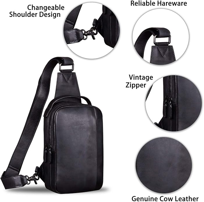 Genuine Leather Sling Bag for Men and Women Vintage Real Leather Sling Backpack Shoulder Crossbody Bags Chest Purse