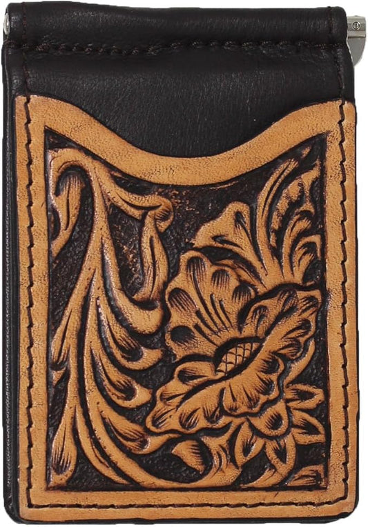 CHALLENGER Men's Western Antique Floral Tooled Slim Money Clip Minimalist Wallet 18RTW85M