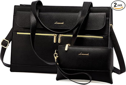 LOVEVOOK Laptop Bag for Women 17.3 Inch Laptop Tote Work Bags Professional Leather Computer Briefcase Waterproof Handbag Shoulder Large Capacity Business Teacher Office Crossbody Purse