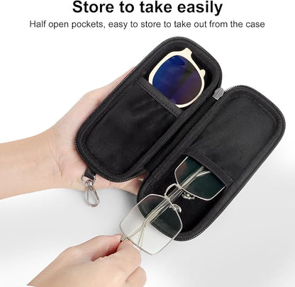 Double Eyeglasses Case Hard Shell Dual Sunglasses Organizer with Zipper Closure Travel Eyewear Storage for Vehicle