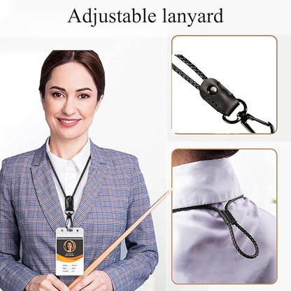 Lanyard, Leather Neck Lanyard for keys- Office Black ID Badges Lanyard Keychain with Metal Clasp for Card Holder, Car Keys, Wallet, USB, Phone
