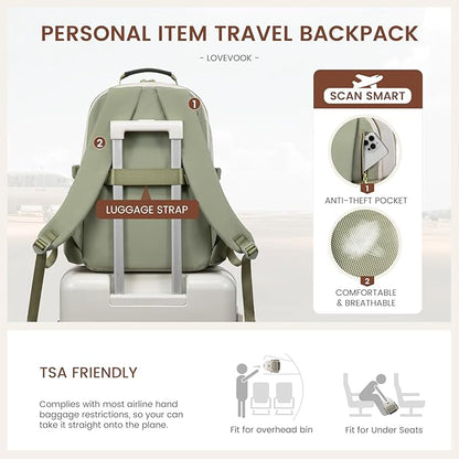LOVEVOOK Laptop Backpack for Women with Pouch Pocket for Large Capacity Cup,15.6 Inch Laptop Computer Bag Travel Backpack Purse,Waterproof Work College Teacher Bags,White-Bean Green-Dark Olive Green
