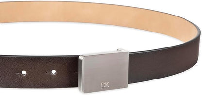 Calvin Klein Men's Plaque Buckle Belt - Casual Modern Style With Logo Detail for Jeans and Dress Pants