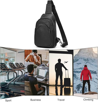 LUUFAN Men's Genuine Leather Sling Bag Chest Shoulder Backpack Crossbody Bag for Casual Sports Hiking Running Travel