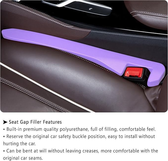 Junecarp Car Seat Gap Filler 2 Pack,Car Gap Filler Organizer to Impede Items from Dropping,Essential Interior Car Accessories Seat Gap Plug (Purple)