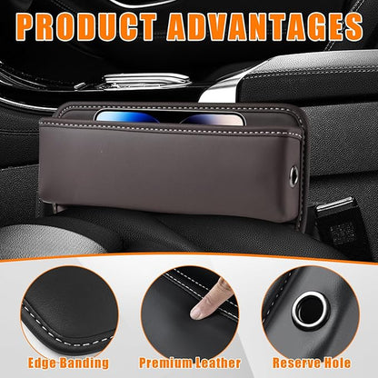 Ziciner Car Seat Gap Organizer, Premium Leather Auto Seat Storage Box, Vehicle Adjustable Front Seat Gap Filler, Car Seat Side Pocket Organizer for Phones, Glasses, Keys, Money, Cards (Coffee)