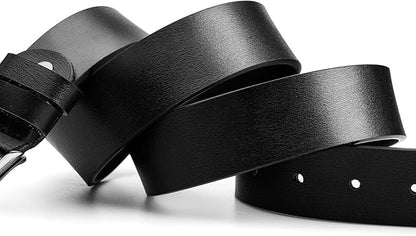 maikun Mens Black Leather Belt, Casual Dress Belts For Men, Classic Design Pin Buckle