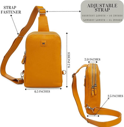 Leather Sling Bag for Women Genuine Crossbody Purse Small Trendy Cross Over Chest with Phone and Credit Card Slots (Mustard Nappa)