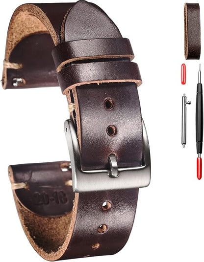 hemsut h Leather Watch Bands for Men, Horween Quick Release Leather Watch Strap Vintage Watch Replacement Wrap of 18mm, 20mm, 22mm