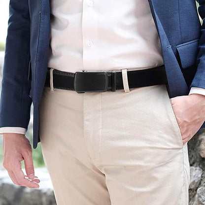 GAEKEAO Mens Belt Leather 1 3/8" - Micro-Adjust Buckle Ratchet Belts for Men Dress Casual to Formal Trim to Fit with Gift Box