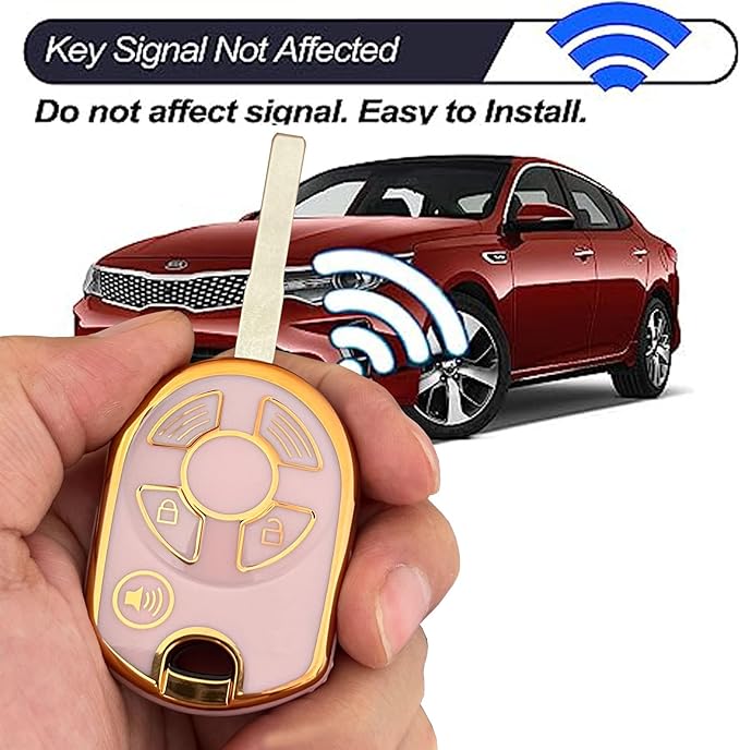 Keyless Entry Systems Key for Ford Key Fob Cover Shell with Keychain Fit for Ford Transit Mustang Fusion Lincoln Mercury Smart Key (3Buttons Gold-Pink)
