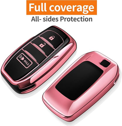 Sindeda for Toyota Key Fob Cover with Metal Keychain & Leather Strap for 2025-2026 Camry 4 Runner 2019-2026 Venza, Land Cruiser,2023-2026 Tacoma Grand Highlander,Corolla,bZ4X,3-Buttons(Pink)