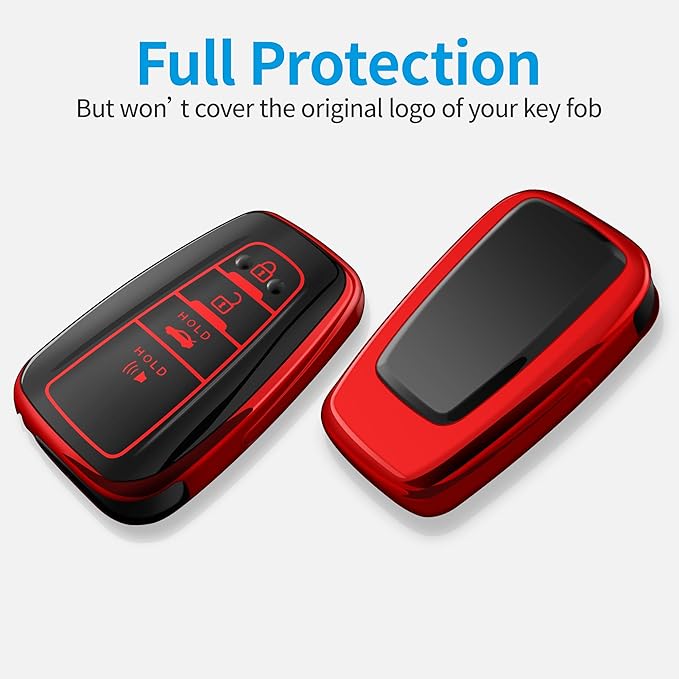 Tukellen for Toyota Key Fob Cover with Keychain,Special Soft TPU Key Case Protector for 2019-2025 RAV4 2020-2022 Highlander Corolla Prius,2018-2024 Camry Avalon C-HR GT86-Red